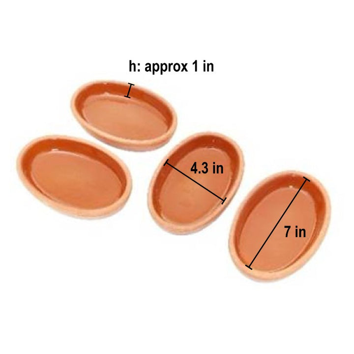 Oval Glazed Terracotta Clay Pot Pan for Oven 4 PCs 4.3x7 in