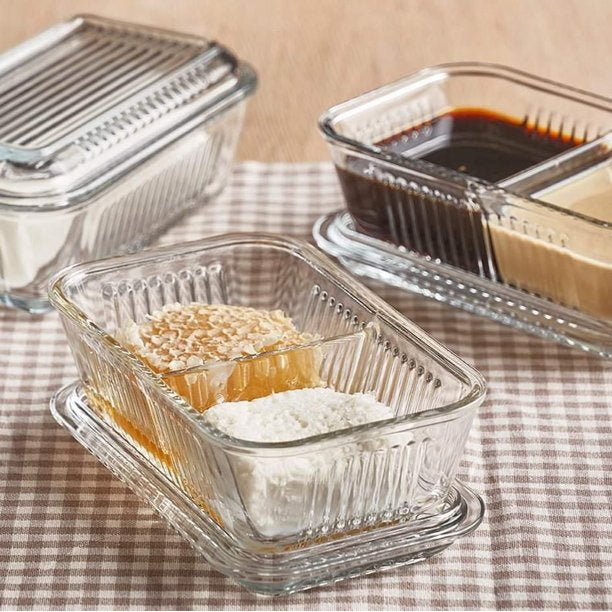 Glass Storage Container with Lid, 2 Part Relish DishGlass Storage Container with Lid, 2 Part Relish Dish