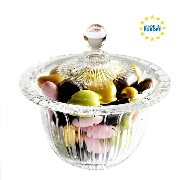 Decorative Glass Candy Dish with Lid, Crystal Cut Candy Bowl