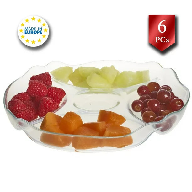 Pasabahce Glass Divided Serving Tray, 5 Section Platter