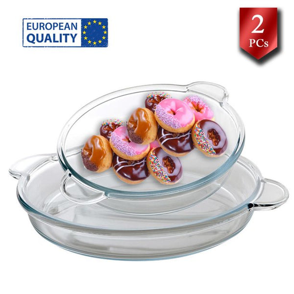 Glass Round Baking Dish Set, Oven Safe, 14.5 In + 12.5 In