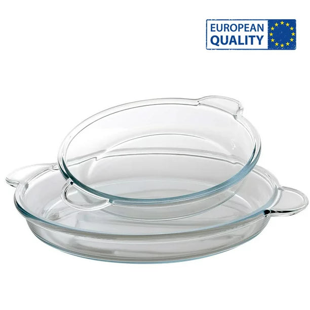 Glass Round Baking Dish Set, Oven Safe, 14.5 In + 12.5 In