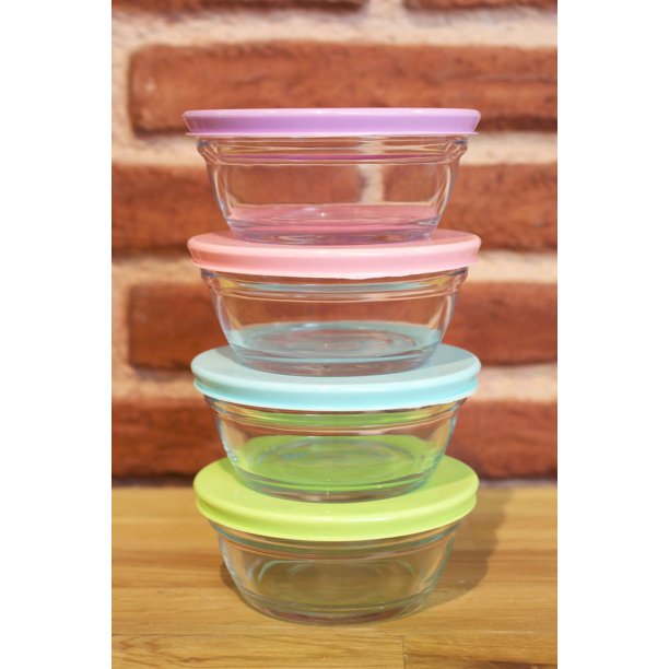 Lav Glass Food Storage with Colorful Lids, Set of 4, 8.4 oz