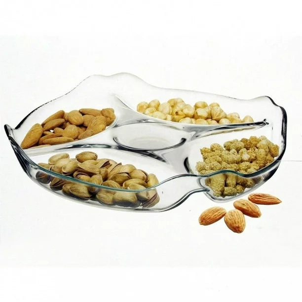 Pasabahce Glass Divided Serving Tray, 5 Section Platter