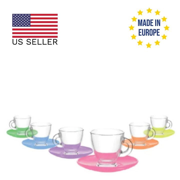 Lav Roma Colored Coffee Cup Set with Saucers,12 Pcs, 3.25 Oz