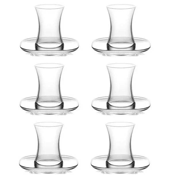 Lav Clear Tea Glasses and Saucers Set of 6, 5.25 oz