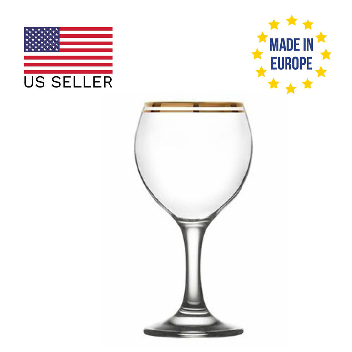 LAV Wine Glass Set, Glasses with Gold Trim, 6 Pcs, 7.25 Oz