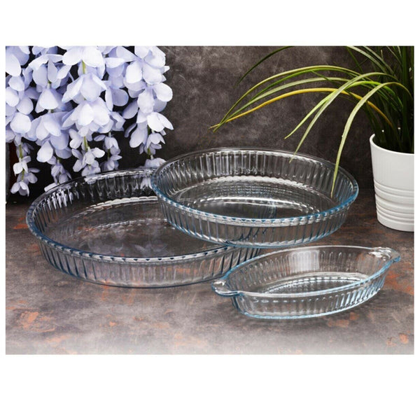 Glass Pie Pan for Baking, Deep Round Plate Dish, Oven Safe Tray, 3 Pcs