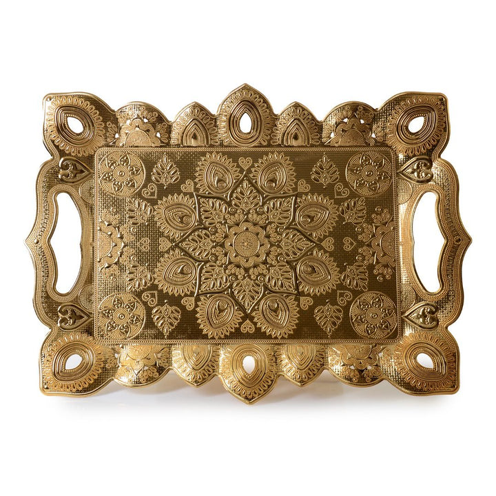 Decorative Tray with Raised Edges, Metal Serving Tray