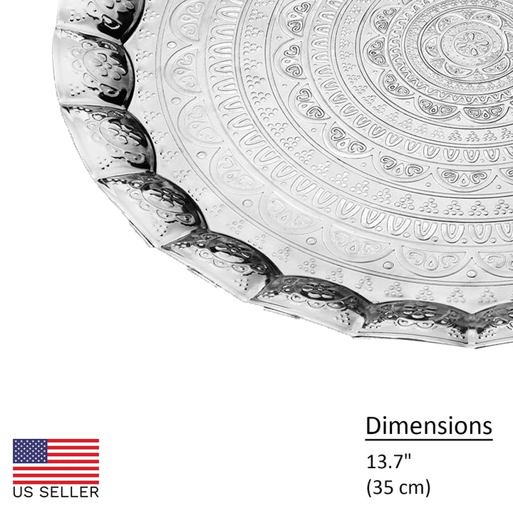 Handmade Wavy Round Tray with Embossed Design, 13.7 in