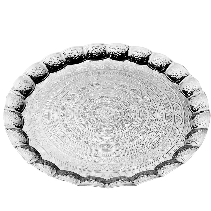 Handmade Wavy Round Tray with Embossed Design, 13.7 in