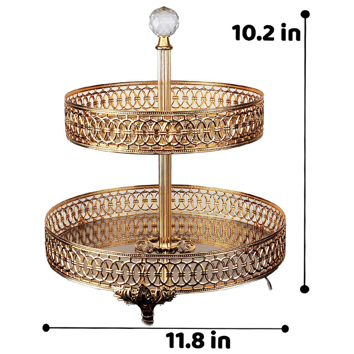 Handmade Two Tier Mirrored Tray for Dessert Table, Gold, Silver