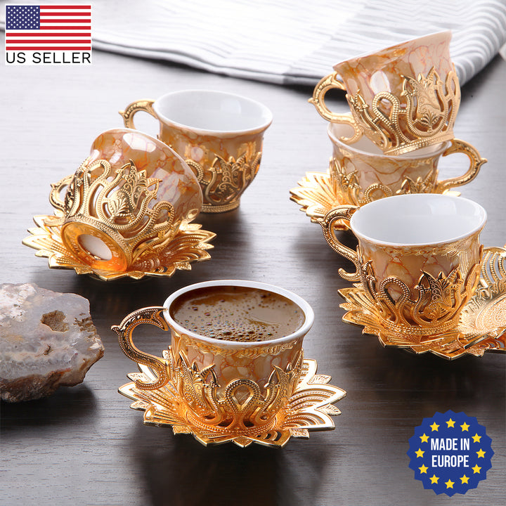 Ahsen Turkish Orange Patterned Coffee Cup Set of 6