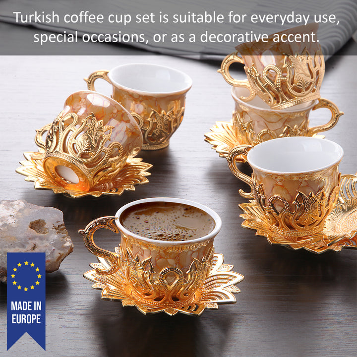 Ahsen Turkish Orange Patterned Coffee Cup Set of 6