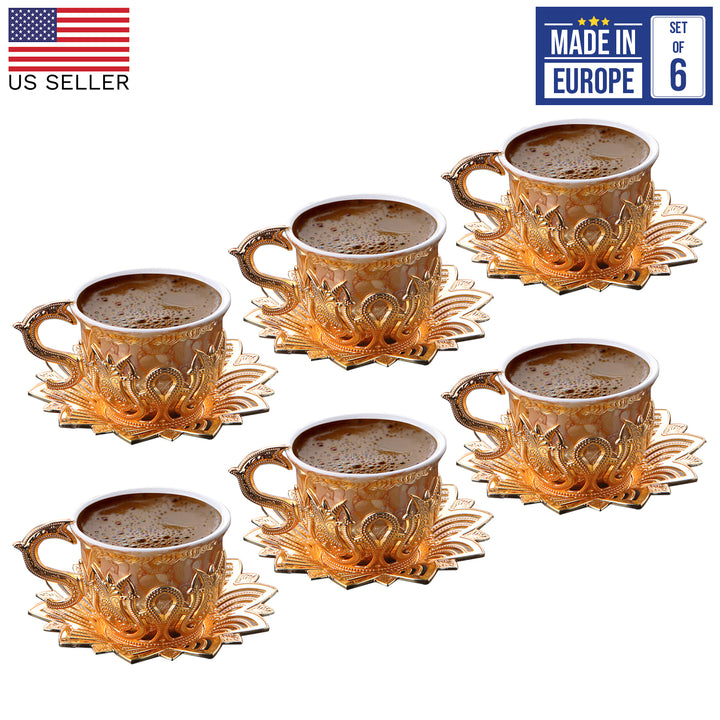 Ahsen Turkish Orange Patterned Coffee Cup Set of 6