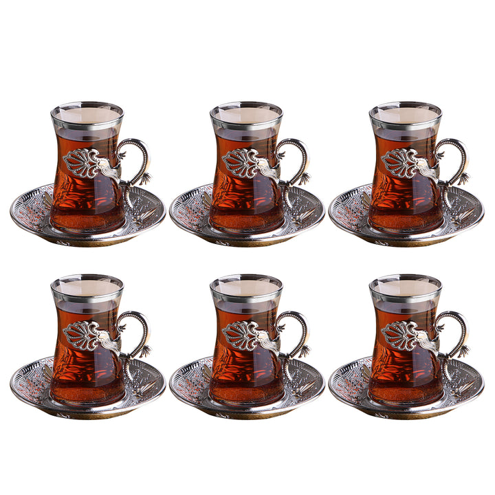 Sefa Turkish Tea Glass Set of 6 with Saucers and Holders