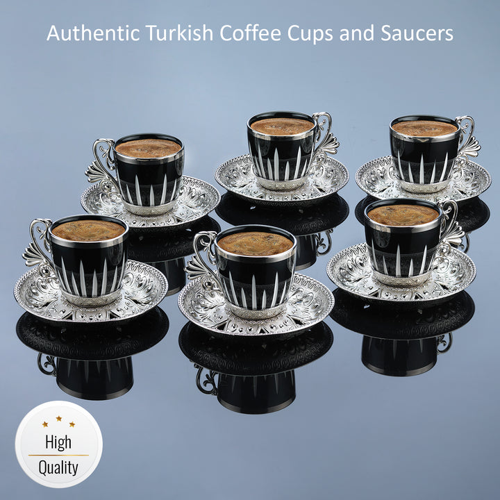 Turkish Coffee Cups Set with Saucers and Cup Holders, 4 Oz