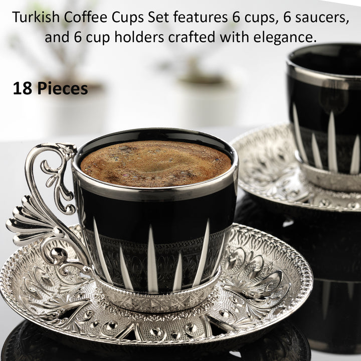 Turkish Coffee Cups Set with Saucers and Cup Holders, 4 Oz