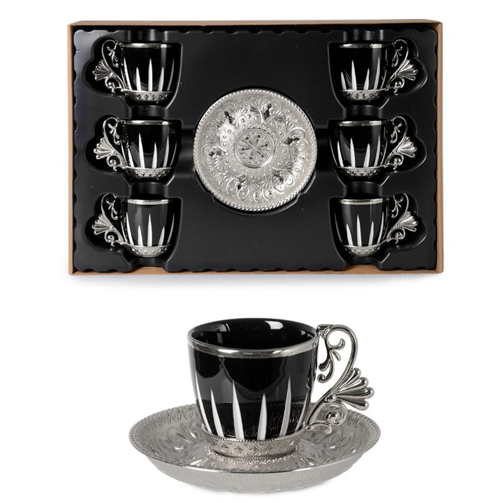 Turkish Coffee Cups Set with Saucers and Cup Holders, 4 Oz