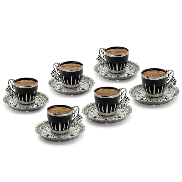 Turkish Coffee Cups Set with Saucers and Cup Holders, 4 Oz