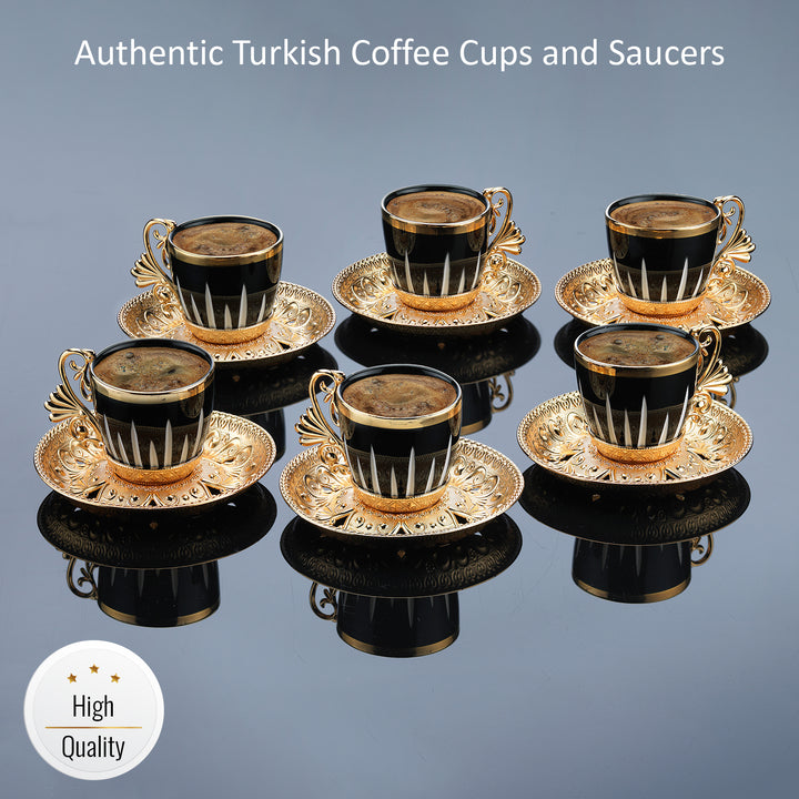 Turkish Coffee Cups Set with Saucers and Cup Holders, 4 Oz