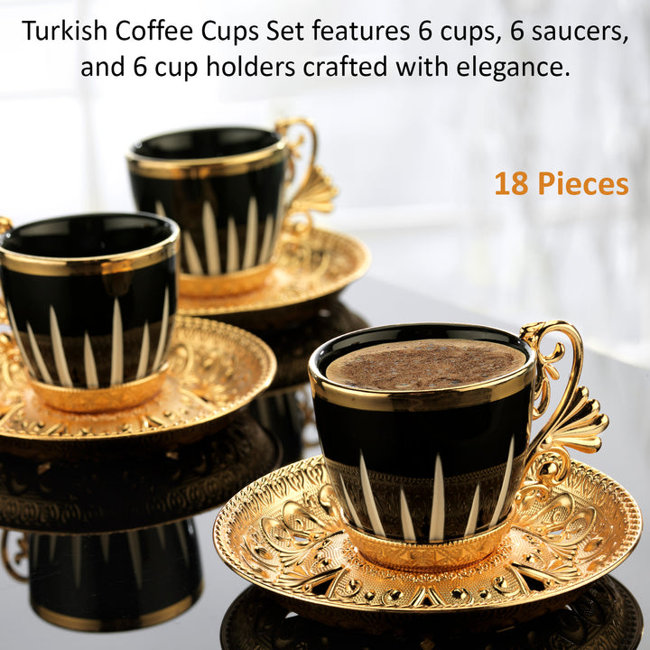 Turkish Coffee Cups Set with Saucers and Cup Holders, 4 Oz