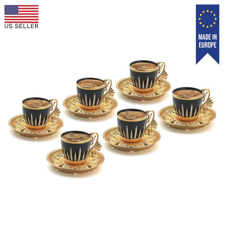 Turkish Coffee Cups Set with Saucers and Cup Holders, 4 Oz