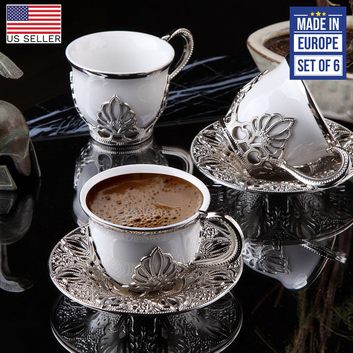 Coffee Cup Set of 6, 18 Pcs Handmade Cup and Saucer, 4 Oz