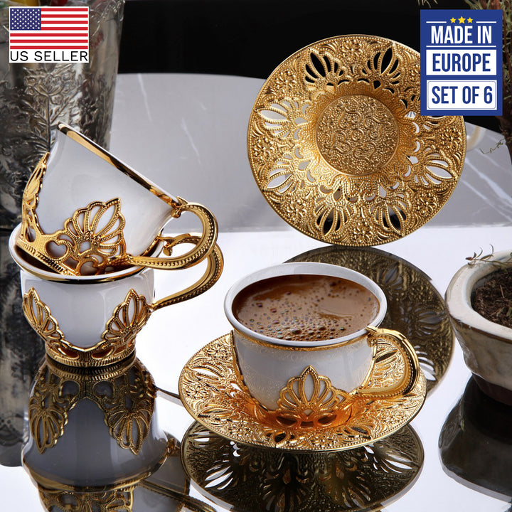 Coffee Cup Set of 6, 18 Pcs Handmade Cup and Saucer, 4 Oz