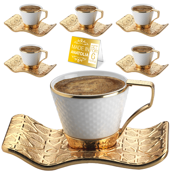 Fancy Turkish Coffee Cups Set of 6 Gold, 18 Pcs, 2.7 Oz