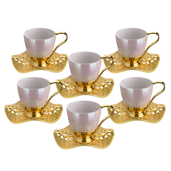 Pearl Turkish Coffee Cup Set of 6, 18-Piece Handmade Coffee Cups, 3 Oz