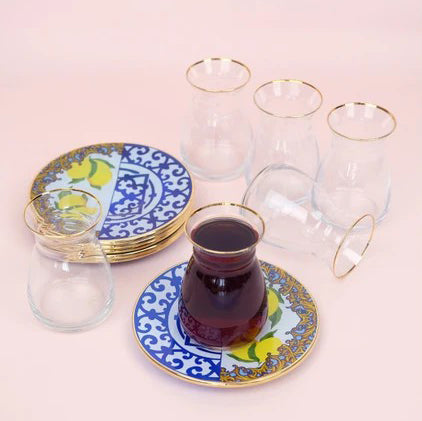 Laila Turkish Teacups with Saucers, 12 Pcs, 4.7 Oz (140 cc)