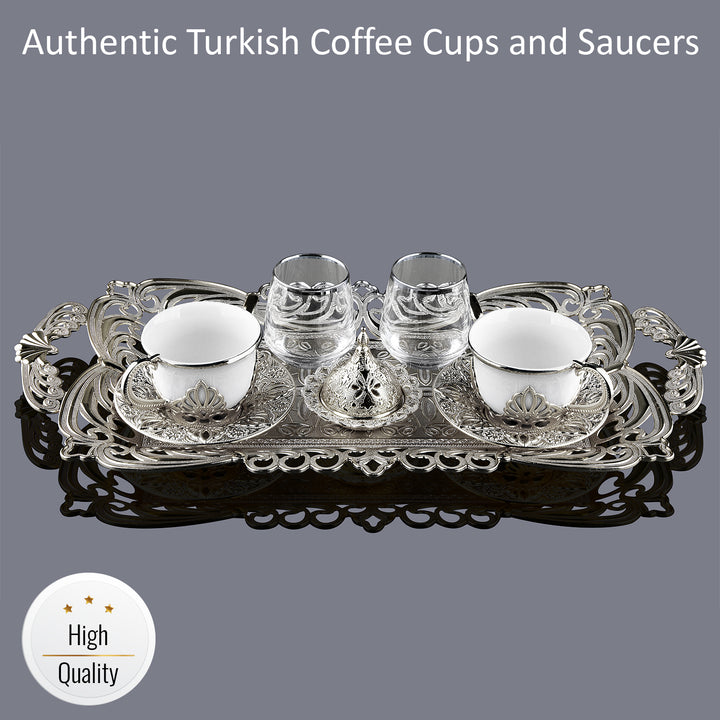 Nisa Turkish Coffee Cup Set of 2 with Glasses, 11 Pcs