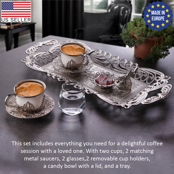 Nisa Turkish Coffee Cup Set of 2 with Glasses, 11 Pcs