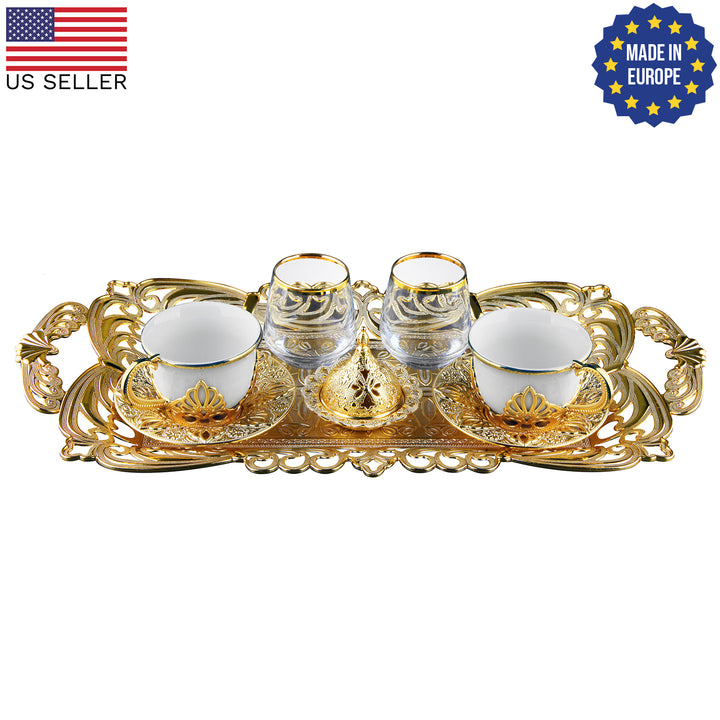 Nisa Turkish Coffee Cup Set of 2 with Glasses, 11 Pcs