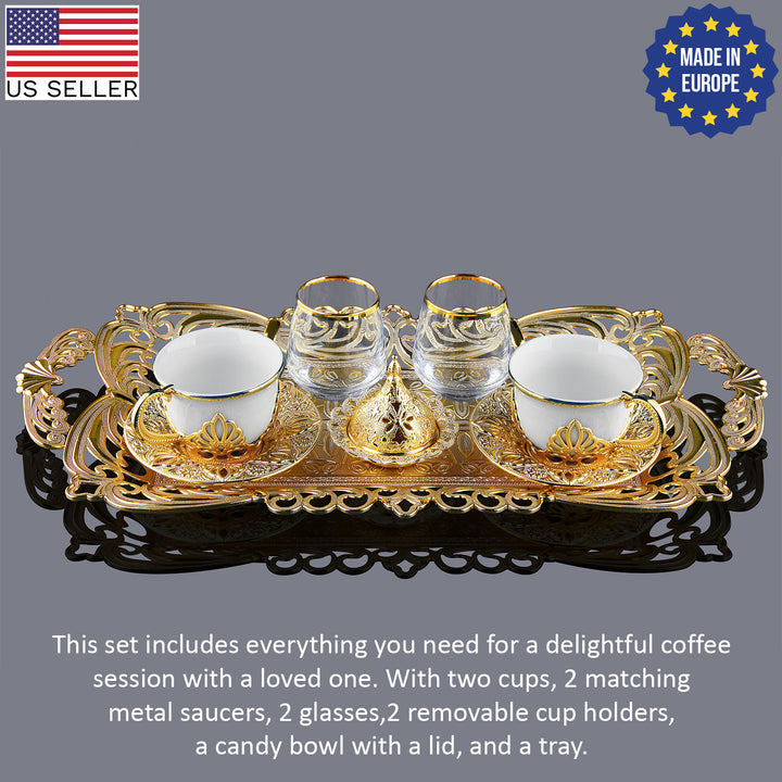 Nisa Turkish Coffee Cup Set of 2 with Glasses, 11 Pcs