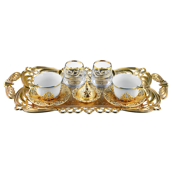 Nisa Turkish Coffee Cup Set of 2 with Glasses, 11 Pcs