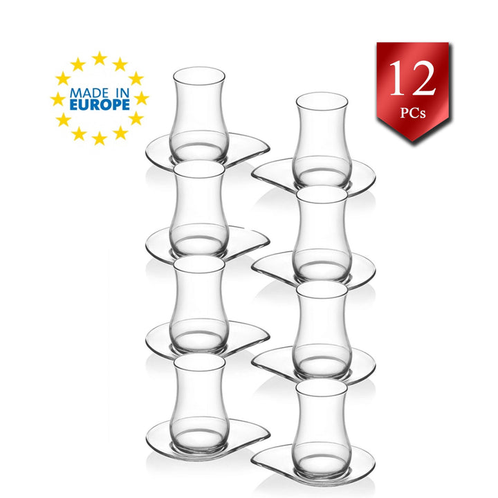 Lav Premium Turkish Tea Glasses with Saucers 12 Pcs, 5.75 oz