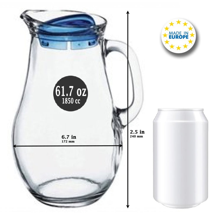 Pasabahce Glass Pitcher with Lid and Handle, 61.7 oz