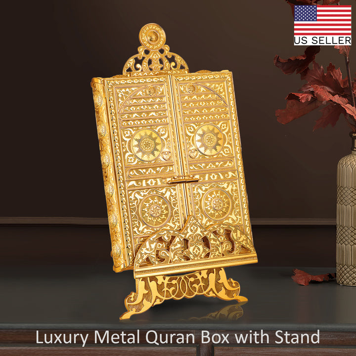 Luxury Metal Quran Box with Stand, Islamic Gift Box