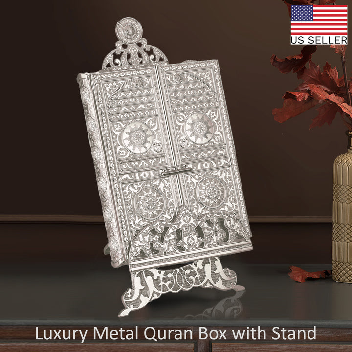 Luxury Metal Quran Box with Stand, Islamic Gift Box