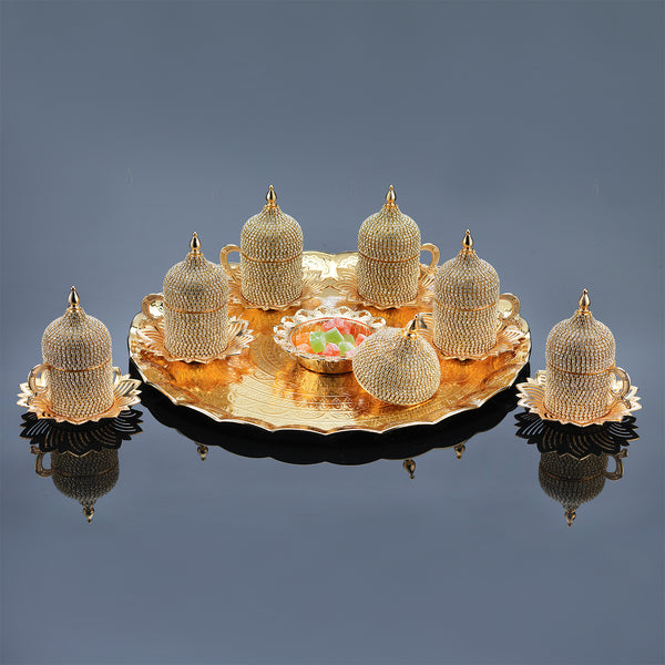 Crystal Coated Coffee Cups Set with Tray and Candy Bowl