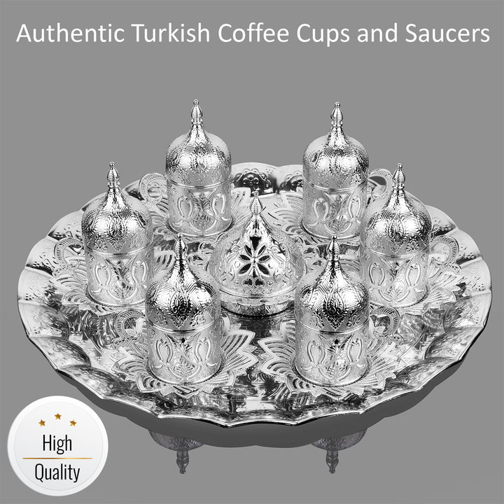 27 Pcs Fancy Turkish Coffee Cup Set of 6 with Tray, Gold, Silver