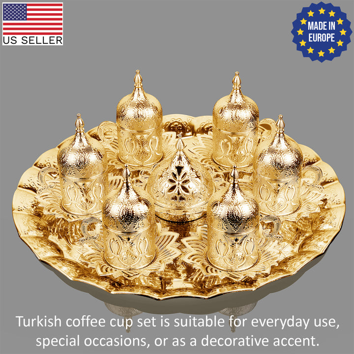 27 Pcs Fancy Turkish Coffee Cup Set of 6 with Tray, Gold, Silver