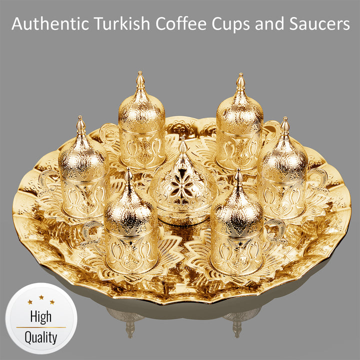 27 Pcs Fancy Turkish Coffee Cup Set of 6 with Tray, Gold, Silver