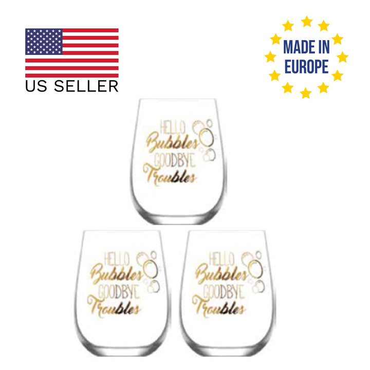 LAV Gaia Wine Glass Set of 3 with Golden Trim, 3 Pcs, 16.2 Oz