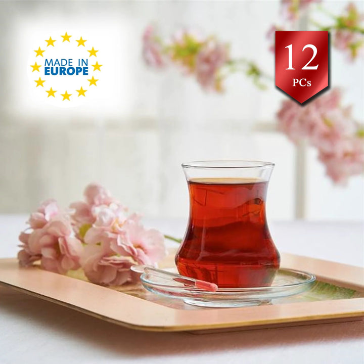 Lav Turkish Tea Glasses with Saucers 12 Pcs, 5.75 oz