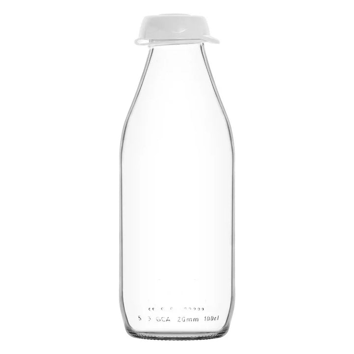 Lav Glass Milk Bottle with Lid, Clear Water Pitcher, 34.5 oz