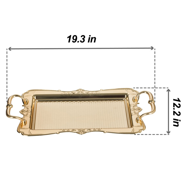 Luxury Rectangle Embossed Metal Serving Tray, 19.3x12.2 in