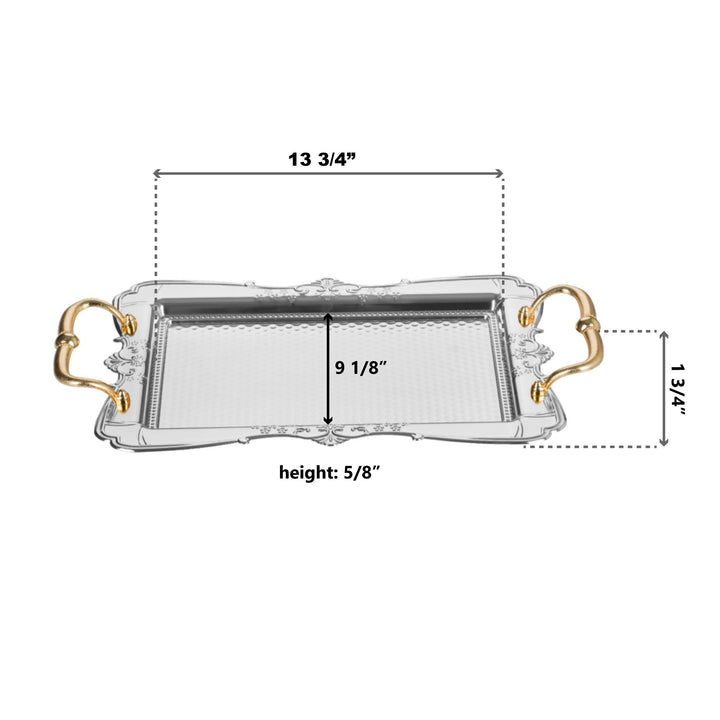 Luxury Rectangle Embossed Metal Serving Tray, 19.3x12.2 in